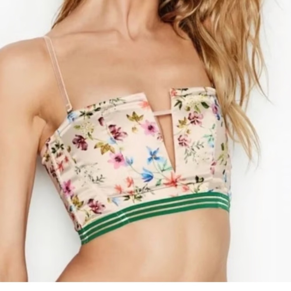 Victoria's Secret Pink Floral Bustier Bralette with Green Band